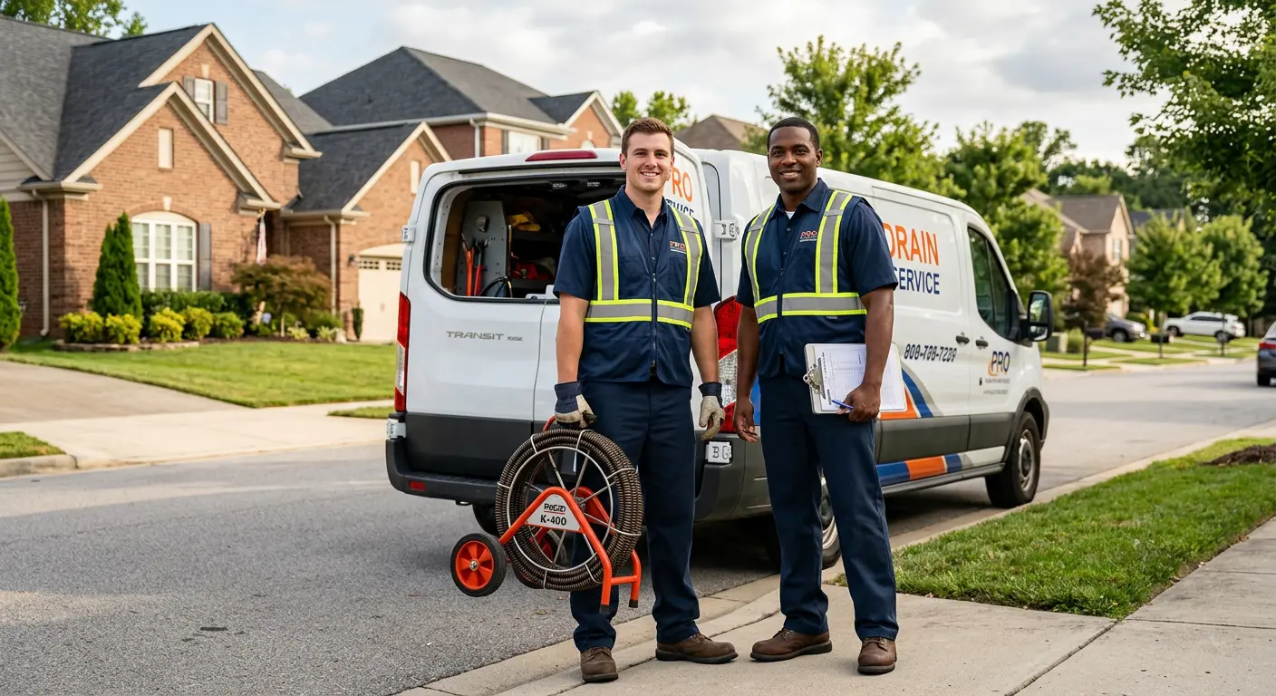 Sewer and drain service team with equipment ready for work in Bellwood